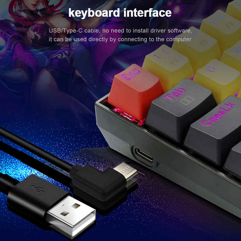 REDRAGON K688 RGB USB Mini tastatură Gaming Mekanik Biru Merah Switch 78 Kunci Cabel Dilepas Cabel Portable Untuk Perjalan