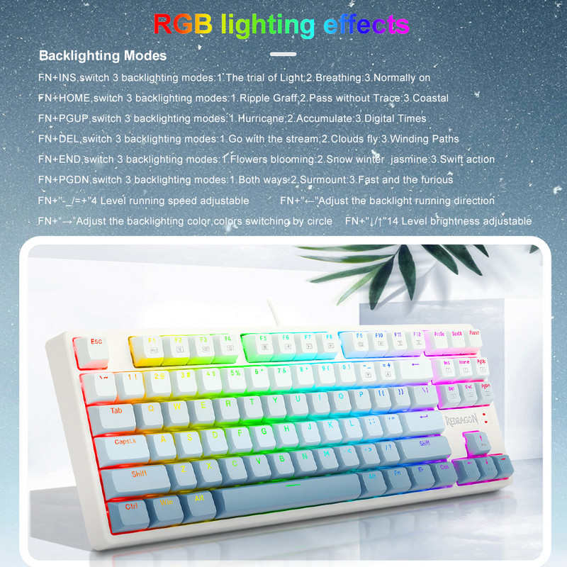 REDRAGON K645W RGB CASS USB Μηχανικό πληκτρολόγιο παιχνιδιού Kabel Biru Switch DIY Led Tombol Backlit 87 Kunci Gamer και υπολογιστής υπολογιστής