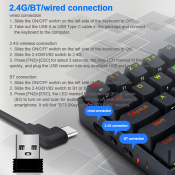 REDRAGON K530 RGB Draco Pro Dukungan Bluetooth 5.0 Nirkabel 2.4G USB 3 Mode Mechanical Gaming Keyboard 61 Tombol Menghitung PC