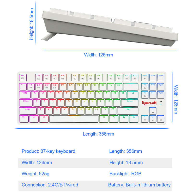 REDRAGON Anubis RGB Super Slim USB klaviatūros žaidimai Mekanik Dukungan Nirkabel Bluetooth 2.4G 3 Mode 87 Kunci untuk Menghitung k539