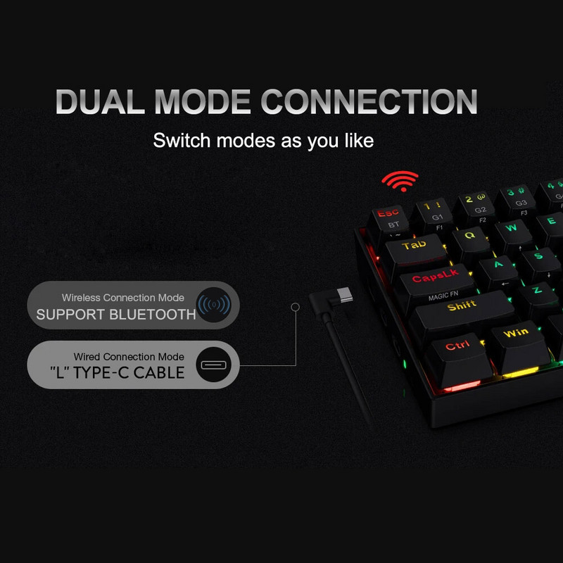 Redragon Draco RGB Dukungan Bluetooth 5.0 bežična USB dual mode mehanička igraća tipkovnica 61 Tombol untuk Menghitung PC K530