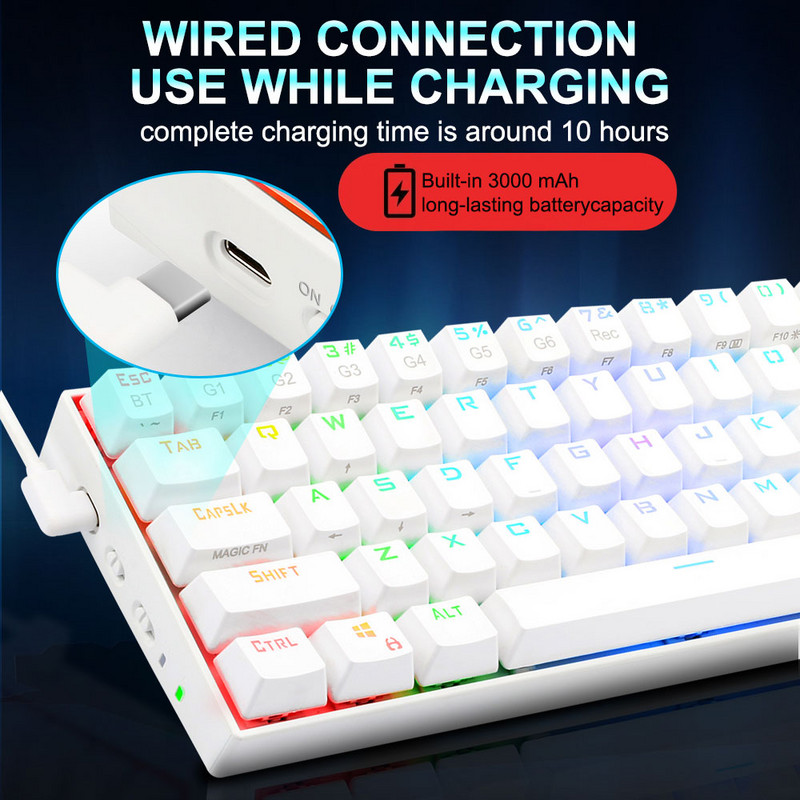 Redragon Draco RGB Dukungan Bluetooth 5.0 bežična USB dual mode mehanička igraća tipkovnica 61 Tombol untuk Menghitung PC K530
