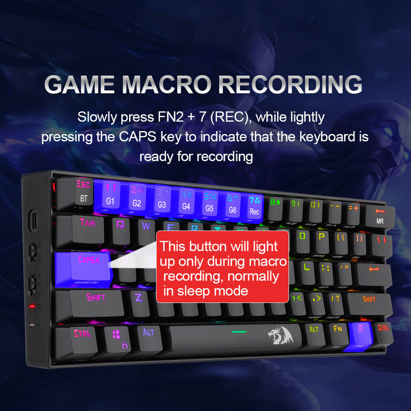 Redragon Draco RGB Dukungan Bluetooth 5.0 bežična USB dual mode mehanička igraća tipkovnica 61 Tombol untuk Menghitung PC K530