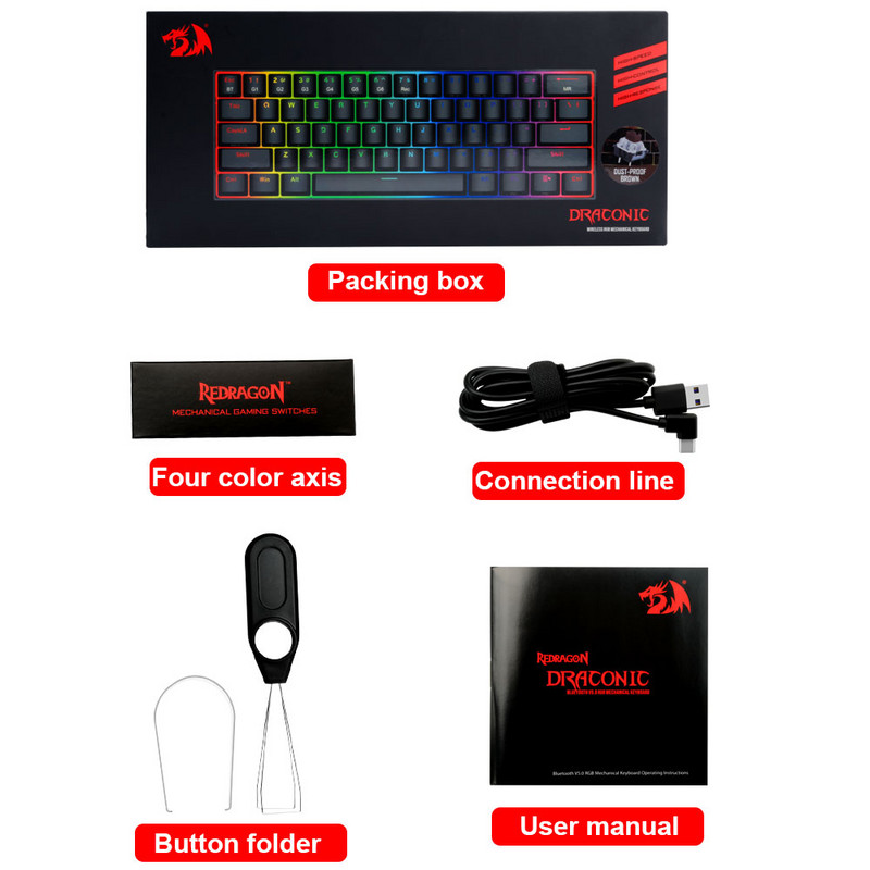 Redragon Draco RGB Dukungan Bluetooth 5.0 bežična USB dual mode mehanička igraća tipkovnica 61 Tombol untuk Menghitung PC K530