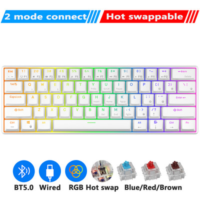 RK61 Royal Ktepi billentyűzet Mekanik Nirkabel Tri-mode Bluetooth 5.0/2.4G/USB-C RGB háttérvilágítású 61 gombos, működés közben cserélhető gamer billentyűzet
