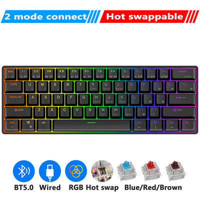 RK61 Royal Ktepi billentyűzet Mekanik Nirkabel Tri-mode Bluetooth 5.0/2.4G/USB-C RGB háttérvilágítású 61 gombos, működés közben cserélhető gamer billentyűzet