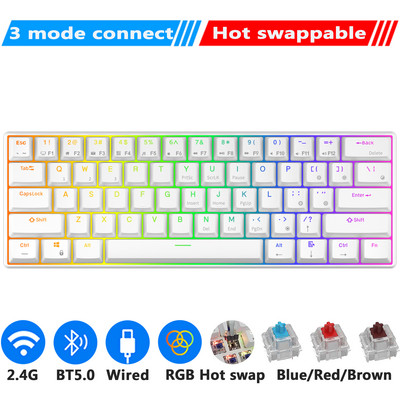 RK61 Royal Ktepi billentyűzet Mekanik Nirkabel Tri-mode Bluetooth 5.0/2.4G/USB-C RGB háttérvilágítású 61 gombos, működés közben cserélhető gamer billentyűzet