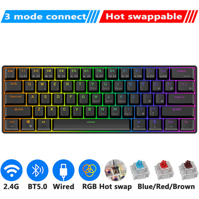RK61 Royal Ktepi billentyűzet Mekanik Nirkabel Tri-mode Bluetooth 5.0/2.4G/USB-C RGB háttérvilágítású 61 gombos, működés közben cserélhető gamer billentyűzet