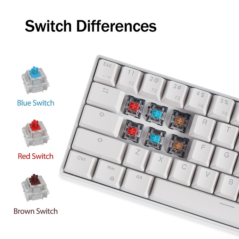 RK61 Royal Ktepi billentyűzet Mekanik Nirkabel Tri-mode Bluetooth 5.0/2.4G/USB-C RGB háttérvilágítású 61 gombos, működés közben cserélhető gamer billentyűzet