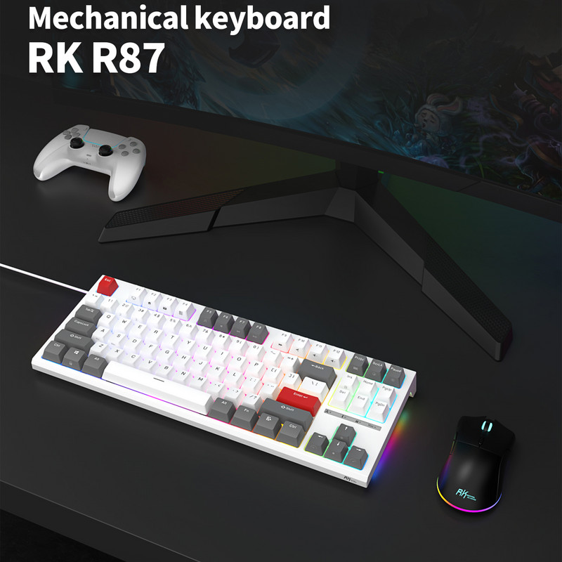 RK R87 ROYAL KLUDGE tastatūra Mekanik Berkabel 87 Tombol RGB aizmugurgaismota tastatūra spēlēm Hot Swap Tombol Disesuaikan dengan Penutup Debu