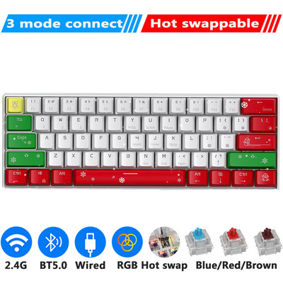 RK61 Tombol PBT billentyűzet Mekanis Gaming Nirkabel Kettős módú Bluetooth PC Gamer Gyorsan cserélhető 61 gombos RGB háttérvilágítású Royal Kudge