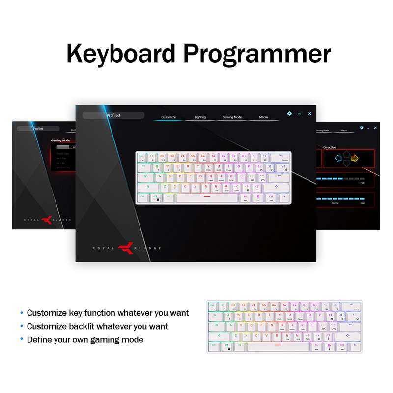 Royal Ksudge RK61 tipkovnica Mekanis Gaming 61 tipka 60% RGB pozadinsko osvjetljenje tipkovnice Nirkabel Bluetooth Yang Dapat Ditukar untuk PC Desktop