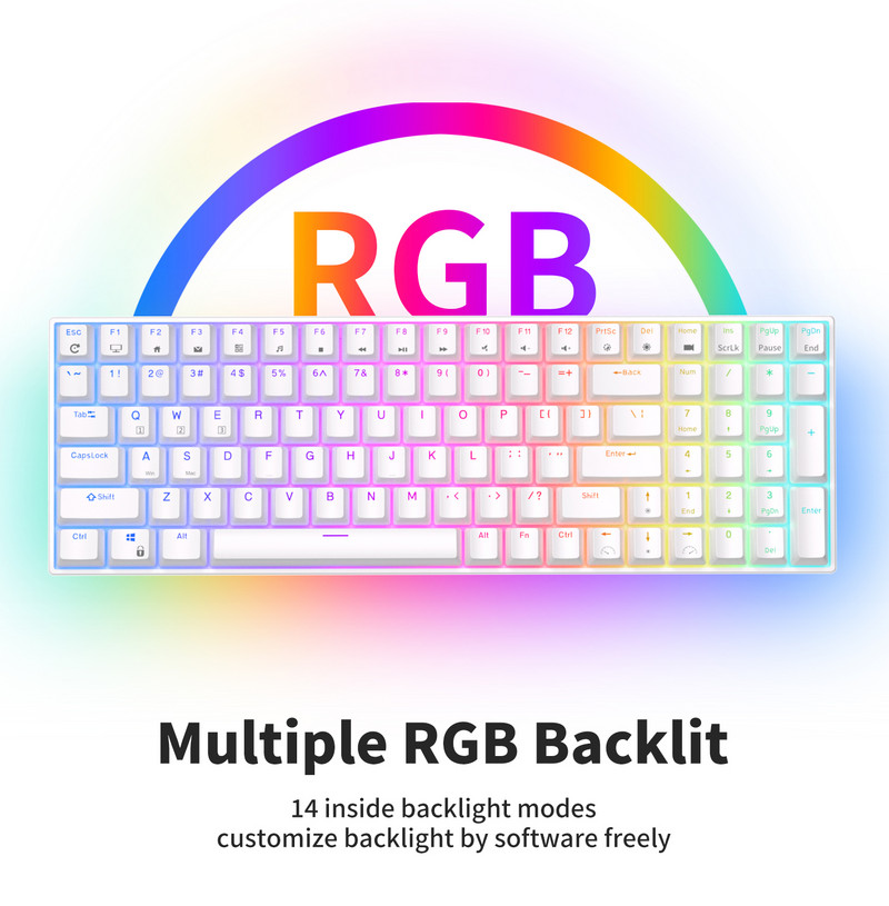 RK100 Royal Ktepi hárommódusú RGB háttérvilágítású billentyűzet Mekanik 100 Tombol Bluetooth 2.4G Nirkabel Kabel melegen cserélhető gamer billentyűzet