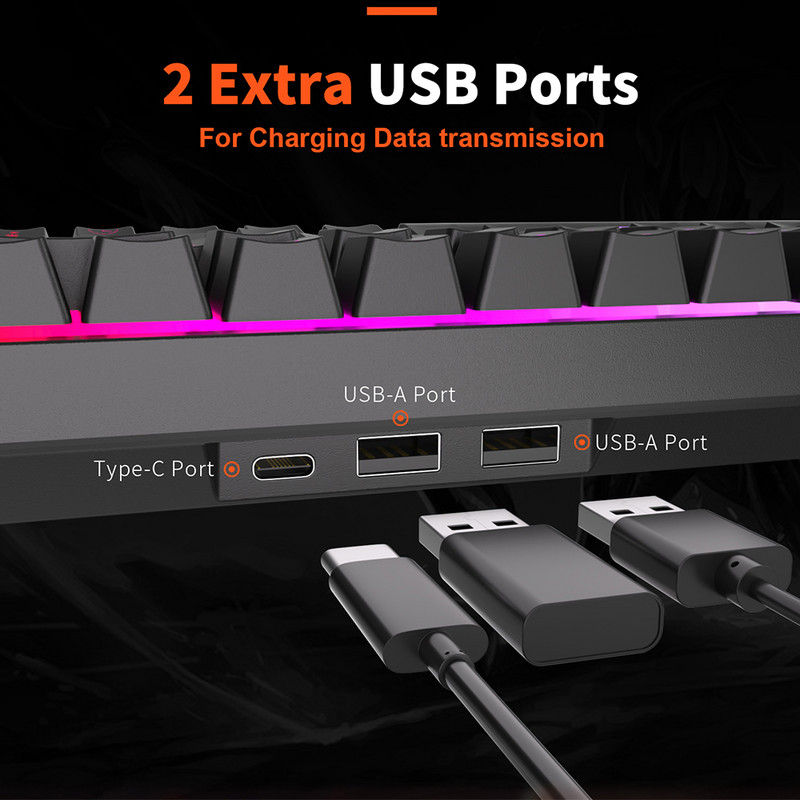 RKG68 Royal Kludge Tastatură cu 68 de taste Mekanis Nirkabel Tri-mode Bluetooth 5.0/2.4G/USB-C RGB Tastatură iluminată din spate Gaming Hot Swap