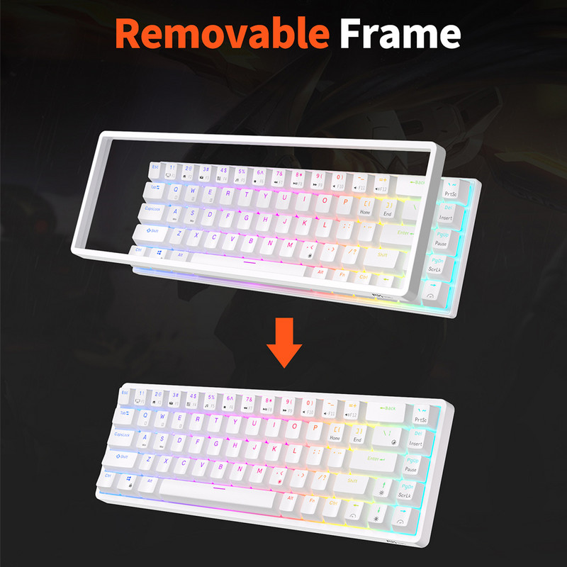 RKG68 Royal Kludge Tastatură cu 68 de taste Mekanis Nirkabel Tri-mode Bluetooth 5.0/2.4G/USB-C RGB Tastatură iluminată din spate Gaming Hot Swap