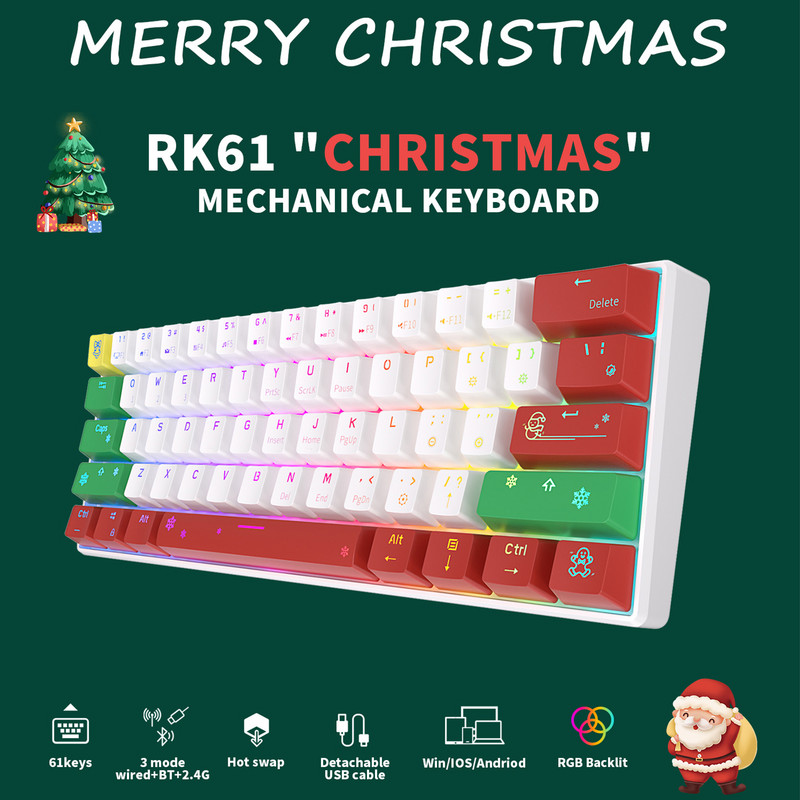Royal Ksudge RK61 2.4G billentyűzet Mekanik Bluetooth Nirkabel hárommódú billentyűzet Gaming háttérvilágítású RGB Hadiah Natal Dapat Ditukar