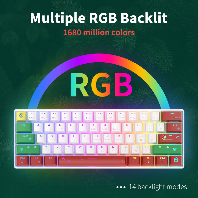 Royal Ksudge RK61 2.4G billentyűzet Mekanik Bluetooth Nirkabel hárommódú billentyűzet Gaming háttérvilágítású RGB Hadiah Natal Dapat Ditukar