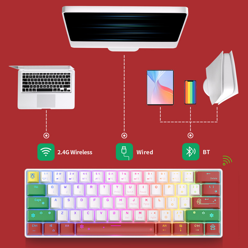Royal Ksudge RK61 2.4G billentyűzet Mekanik Bluetooth Nirkabel hárommódú billentyűzet Gaming háttérvilágítású RGB Hadiah Natal Dapat Ditukar