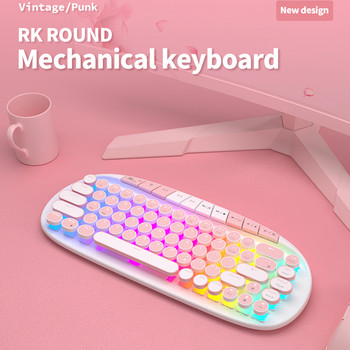 Клавиатура Mekanis Punk Retro Bundar ROYAL Ksudge RK 2.4G Bluetooth Nirkabel USB 68 Tombol RGB Hot Swap Keyboard Gamer