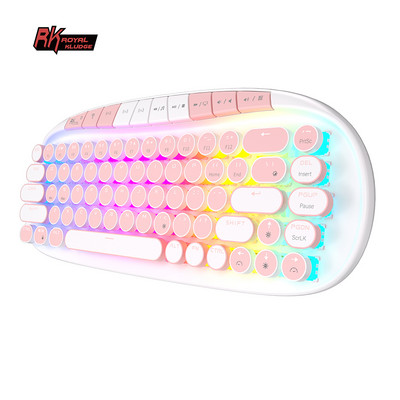 Klaviatūra Mekanis Punk Retro Bundar ROYAL Ksudge RK 2.4G Bluetooth Nirkabel USB 68 Tombol RGB Hot Swap Keyboard Gamer