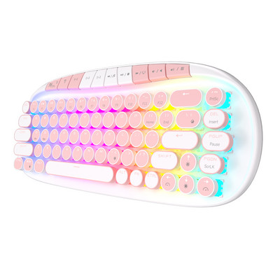 Klaviatuur Mekanis Punk Retro Bundar ROYAL Ksudge RK 2.4G Bluetooth Nirkabel USB 68 Tombol RGB Hot Swap Keyboard Gamer