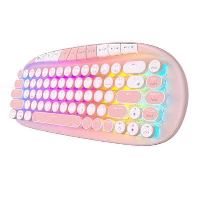Klaviatuur Mekanis Punk Retro Bundar ROYAL Ksudge RK 2.4G Bluetooth Nirkabel USB 68 Tombol RGB Hot Swap Keyboard Gamer