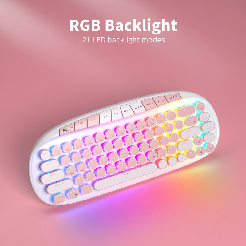 Klaviatuur Mekanis Punk Retro Bundar ROYAL Ksudge RK 2.4G Bluetooth Nirkabel USB 68 Tombol RGB Hot Swap Keyboard Gamer