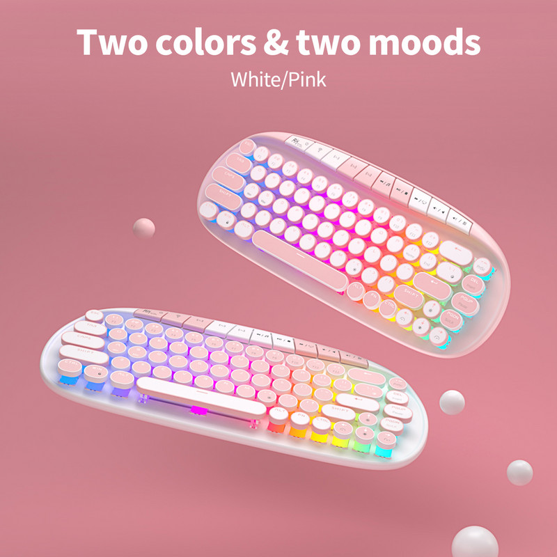 Klaviatuur Mekanis Punk Retro Bundar ROYAL Ksudge RK 2.4G Bluetooth Nirkabel USB 68 Tombol RGB Hot Swap Keyboard Gamer