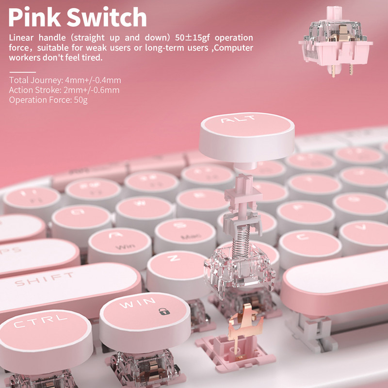 Klaviatuur Mekanis Punk Retro Bundar ROYAL Ksudge RK 2.4G Bluetooth Nirkabel USB 68 Tombol RGB Hot Swap Keyboard Gamer