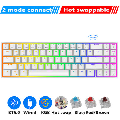 Πληκτρολόγιο Royal Kluedge RK71 Mekanis Nirkabel Bluetooth 70% RGB Backlit 71 Tombol Tri-mode BT/2.4G/USB Keyboard Gaming Mesin Tik