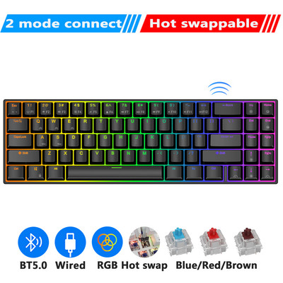 Πληκτρολόγιο Royal Kluedge RK71 Mekanis Nirkabel Bluetooth 70% RGB Backlit 71 Tombol Tri-mode BT/2.4G/USB Keyboard Gaming Mesin Tik