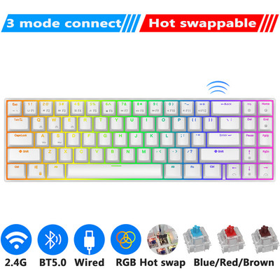 Πληκτρολόγιο Royal Kluedge RK71 Mekanis Nirkabel Bluetooth 70% RGB Backlit 71 Tombol Tri-mode BT/2.4G/USB Keyboard Gaming Mesin Tik