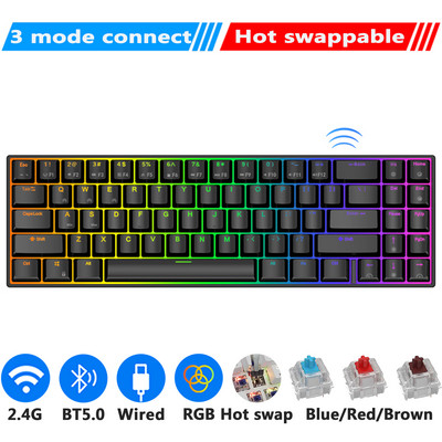 Πληκτρολόγιο Royal Kluedge RK71 Mekanis Nirkabel Bluetooth 70% RGB Backlit 71 Tombol Tri-mode BT/2.4G/USB Keyboard Gaming Mesin Tik