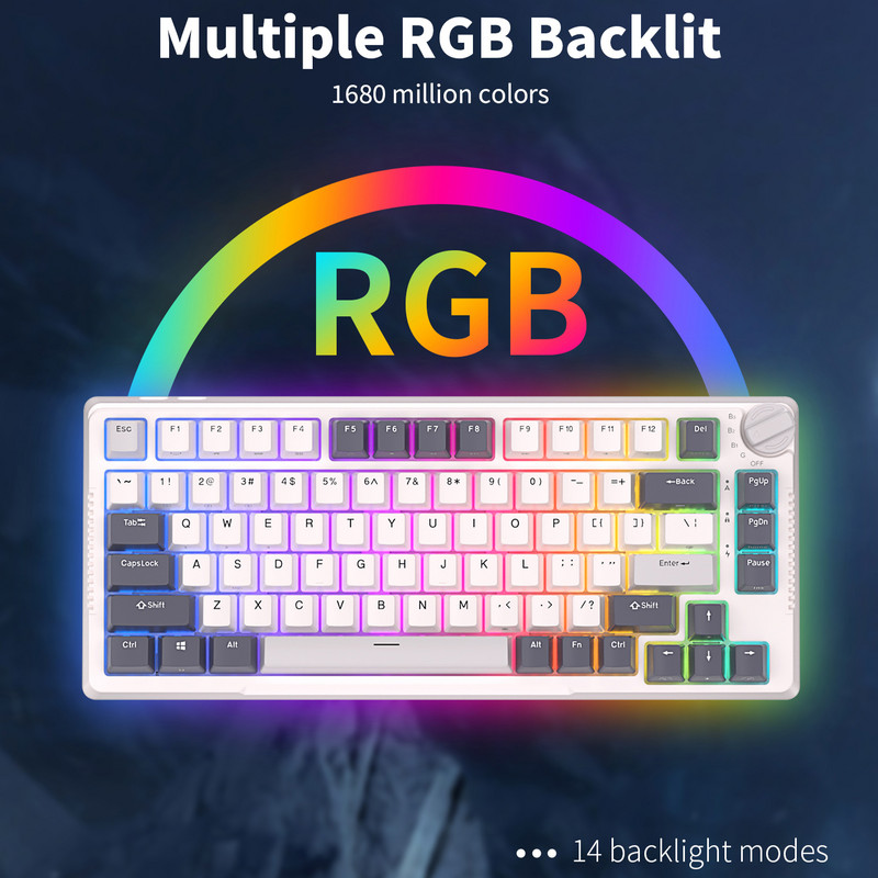RK Royal Ksudge H81 klaviatuur Mekanis Struktur Gasket 81 Key RGB Taustvalgustusega kolmerežiimiline 2.4G klaviatuur mängimiseks Bluetooth Nirkabel