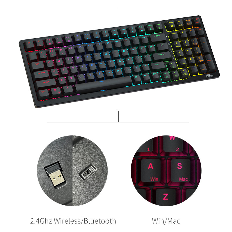 Royal Ksudge RK98 RGB tastatūra Mekanik Nirkabel trīs režīmu 2.4G/Bluetooth/USB Berkabel 100 Tombol Laris Keyboard Gamer DIY