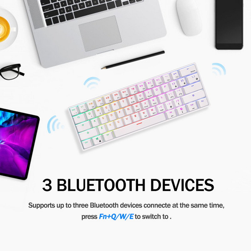 RK ROYAL Ksudge RK61 billentyűzet Mekanik Bluetooth Nirkabel 61 billentyűk 60% Ultra-kompakt kettős módú RGB Bachot-skit billentyűzet játékos