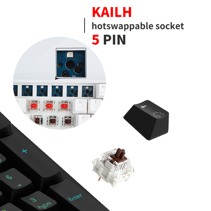 Royal Ksudge RK98 RGB 2.4G Πληκτρολόγιο Gaming Mekanis Nirkabel Bluetooth 5.0 Dapat Ditukar dengan 2 θύρες USB