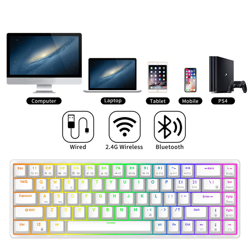 RK Royal Ksudge RKG68 2.4G tipkovnica Mekanik Gaming Nirkabel 68 Tombol 65% RGB tipkovnica s pozadinskim osvjetljenjem Bluetooth Dapat Ditukar Panas untuk PC
