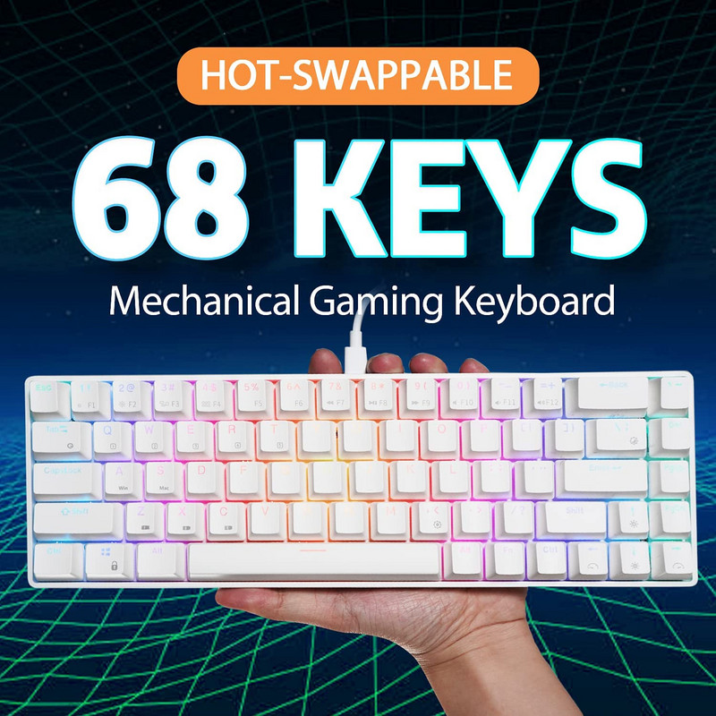 RK Royal Ksudge RKG68 2.4G tipkovnica Mekanik Gaming Nirkabel 68 Tombol 65% RGB tipkovnica s pozadinskim osvjetljenjem Bluetooth Dapat Ditukar Panas untuk PC