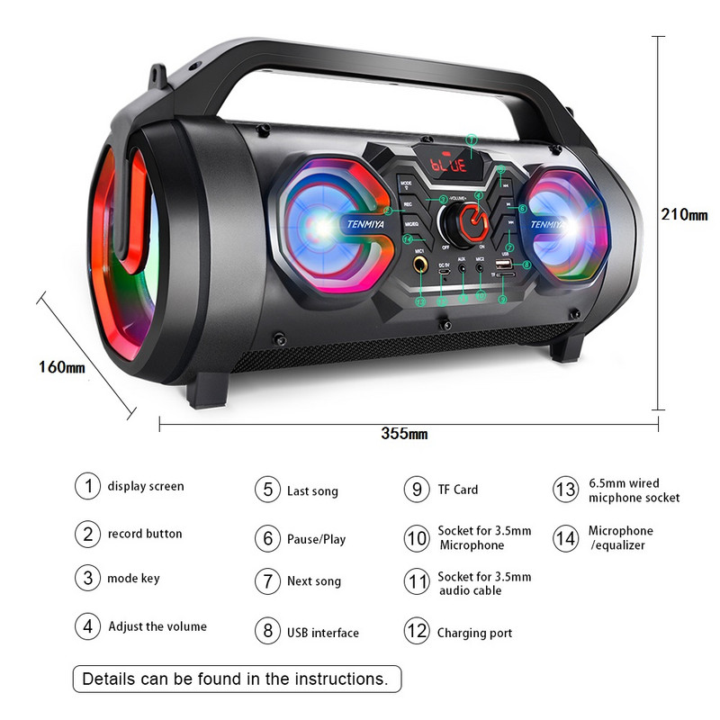 TOPROAD 30W Veľký Bluetooth reproduktor Prenosný bezdrôtový stereo basový subwoofer Reproduktory Podpora diaľkového ovládania FM rádio AUX RGB svetlo