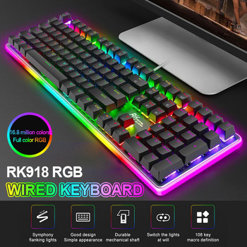 RK918 ROYAL KLUDGE RGB Lampu Latar Gaming Berkabel Keyboard Mekanik 108 Tombol Anti-Ghosting с Lampu Samping Bundar LED Besar