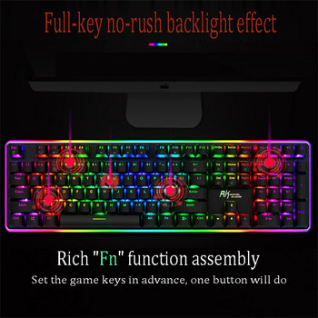 RK918 ROYAL KLUDGE RGB Lampu Latar Gaming Berkabel Keyboard Mekanik 108 Tombol Anti-Ghosting с Lampu Samping Bundar LED Besar