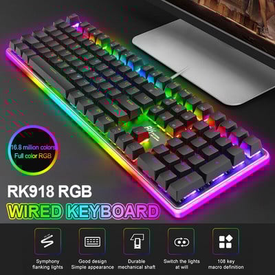 RK918 ROYAL KLUDGE RGB Lampu Latar Gaming Berkabel Keyboard Mekanik 108 Tombol Anti-Ghosting dengan Lampu Samping Bundar LED Besar