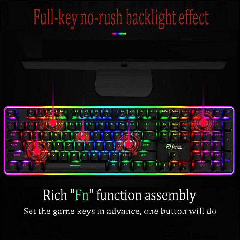 RK918 ROYAL KLUDGE RGB Lampu Latar Gaming Berkabel Keyboard Mekanik 108 Tombol Anti-Ghosting dengan Lampu Samping Bundar LED Besar