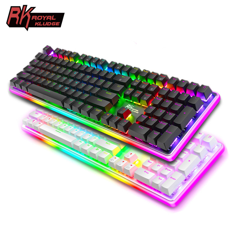 RK918 ROYAL KLUDGE RGB Lampu Latar Gaming Berkabel Keyboard Mekanik 108 Tombol Anti-Ghosting dengan Lampu Samping Bundar LED Besar