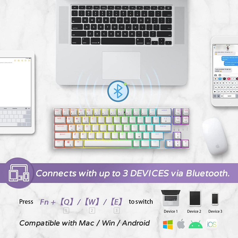 Royal Ksudge RK871/RK68PLUS, maināma karstā režīmā mehāniska mini bezvadu trīsrežīmu Bluetooth 2.4G tastatūra ar 60 Persen RGB aizmugurgaismojumu