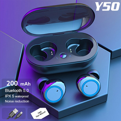 Y50 „Bluetooth“ ausinės TWS binaural in ear 5.0 jutiklinis išmaniosios triukšmo mažinimo stereofoninės sportinės ausinės