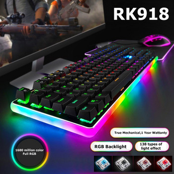 Royal Kludge RK918 108 Tombol клавиатура Mekanik Berkabel Lampu Sorot RGB Lampu Samping Keyboard Gamer Anti-Ghosting dengan Sandaran Pergelangan Tangan