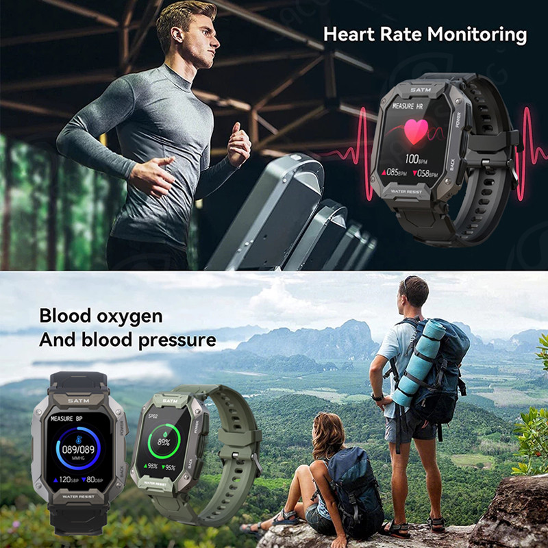 2022 NOU Ceas inteligent militar pentru bărbați Ceas inteligent în aer liber Tensiune arterială 5ATM Brățări Bluetooth rezistente la apă pentru bărbați pentru Android ios