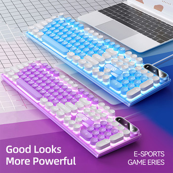 Клавиатура Gaming Keycap Bulat Punk Retro Keyboard Backlit RGB Berkabel Lampu Latar USB 104 Tombol Keyboard Gamer Ergonomis untuk Laptop PC